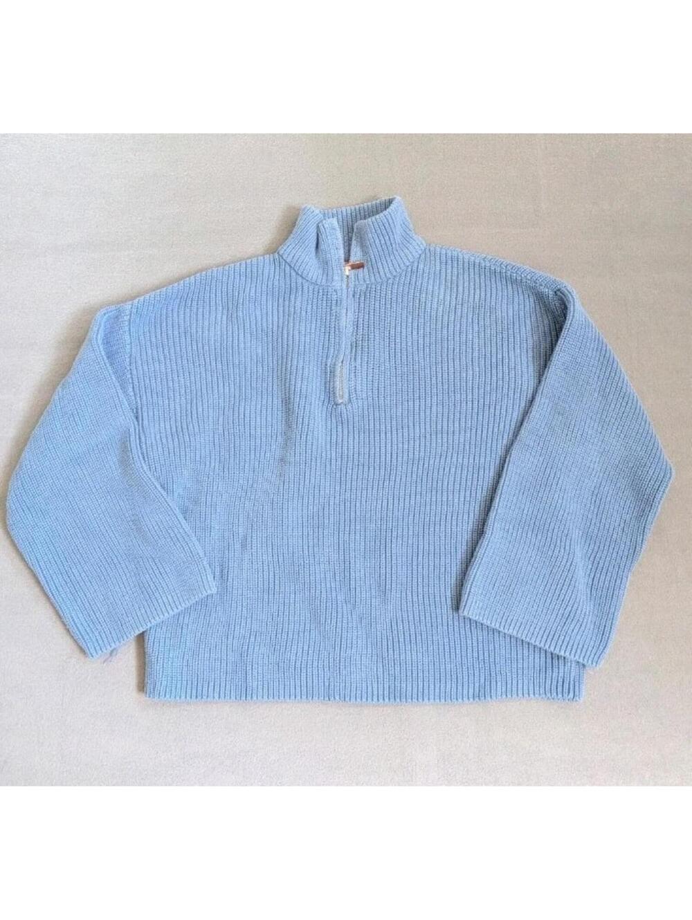 Edikted Sweater Pullover Womens Small Blue 1/2 Zip Mock Neck Chunky Knit